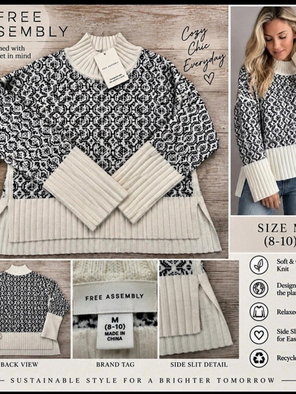Free Assembly Fair Isle Mock Neck Sweater – Size M (8–10) – NWT